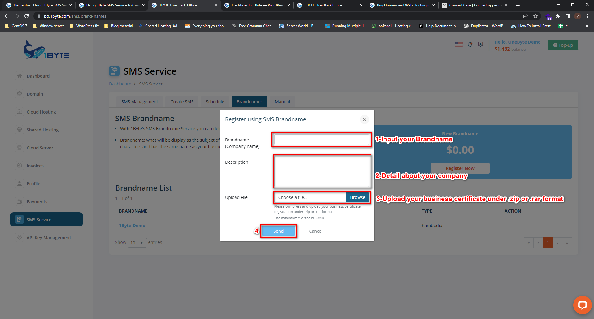 USING 1BYTE SMS SERVICE TO CREATE YOUR OWN BRANDNAME