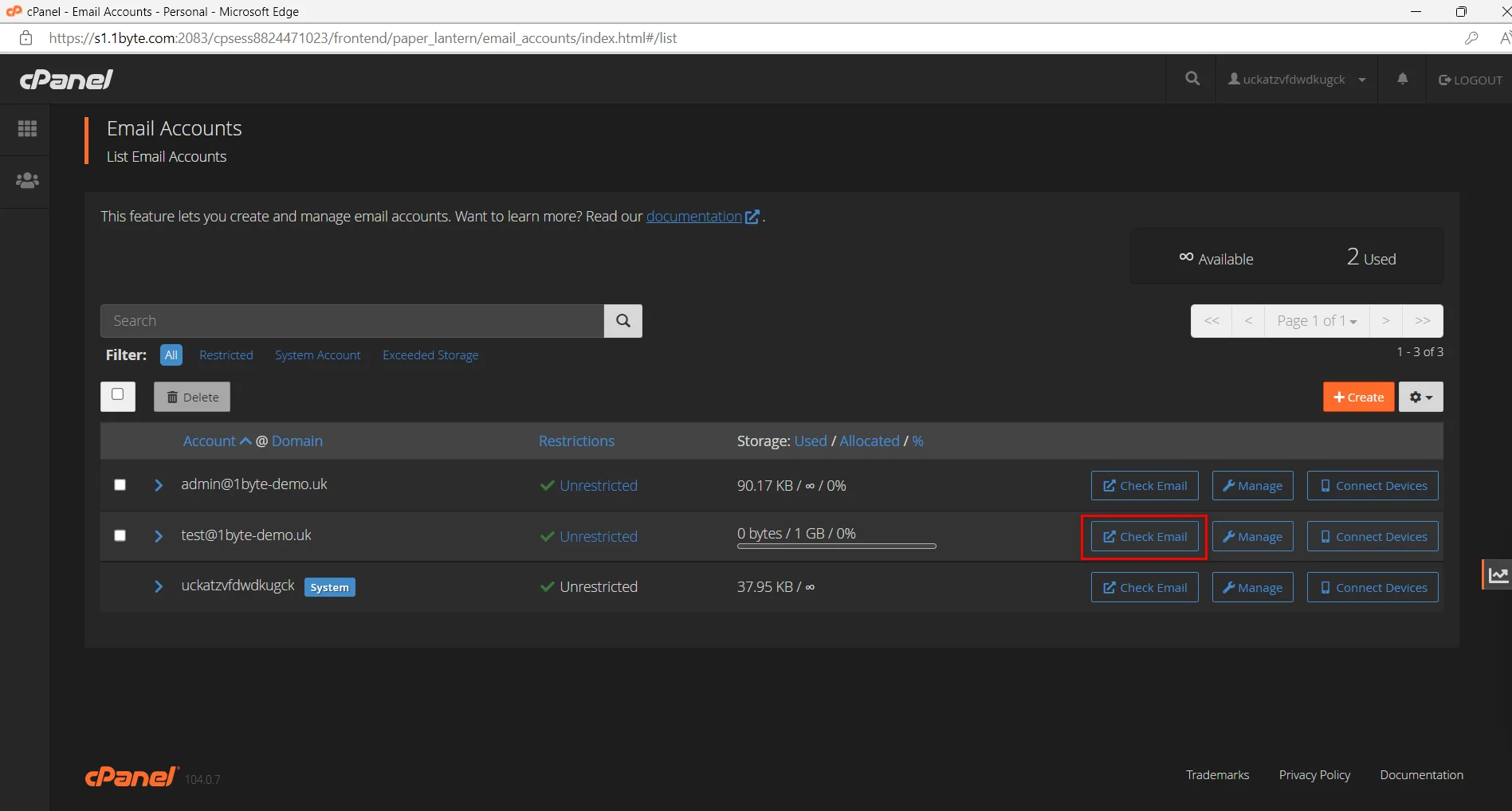 click check email in cpanel