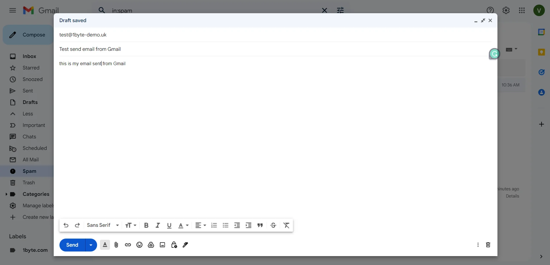 send email test from gmail to roundcude