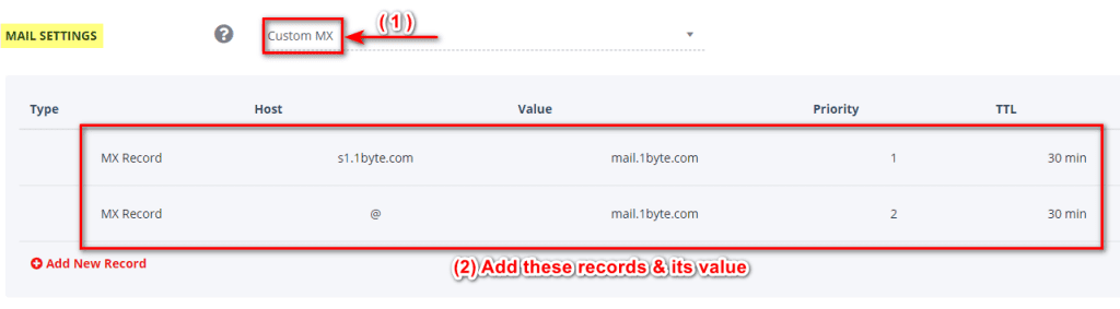 1Byte-Mail-DNS-Record