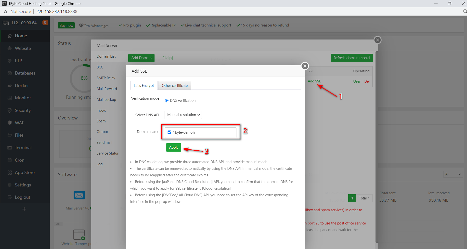 Next we will set up SSL for mail Server by Click on Add SSL