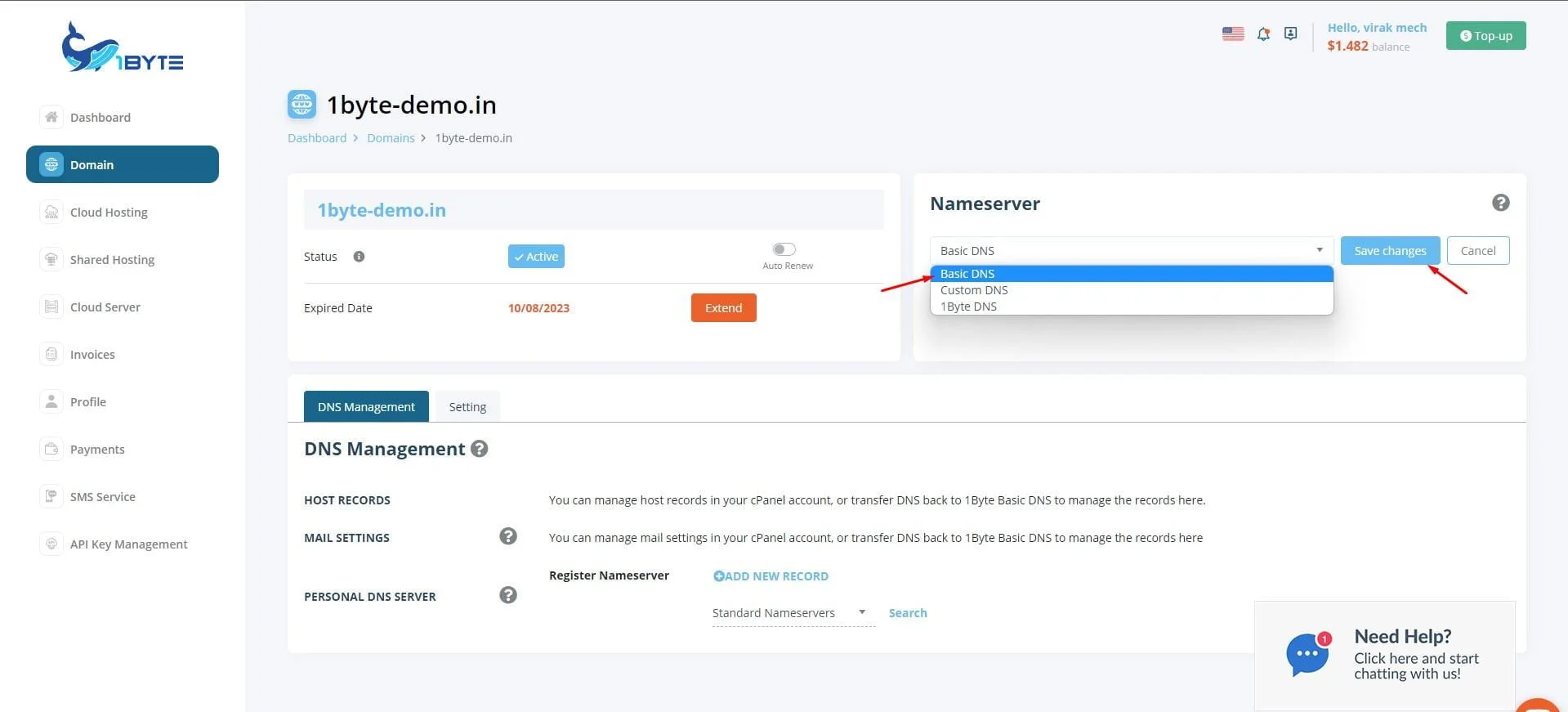 នៅ Nameserver ជ្រើសរើស DNS មូលដ្ឋាន