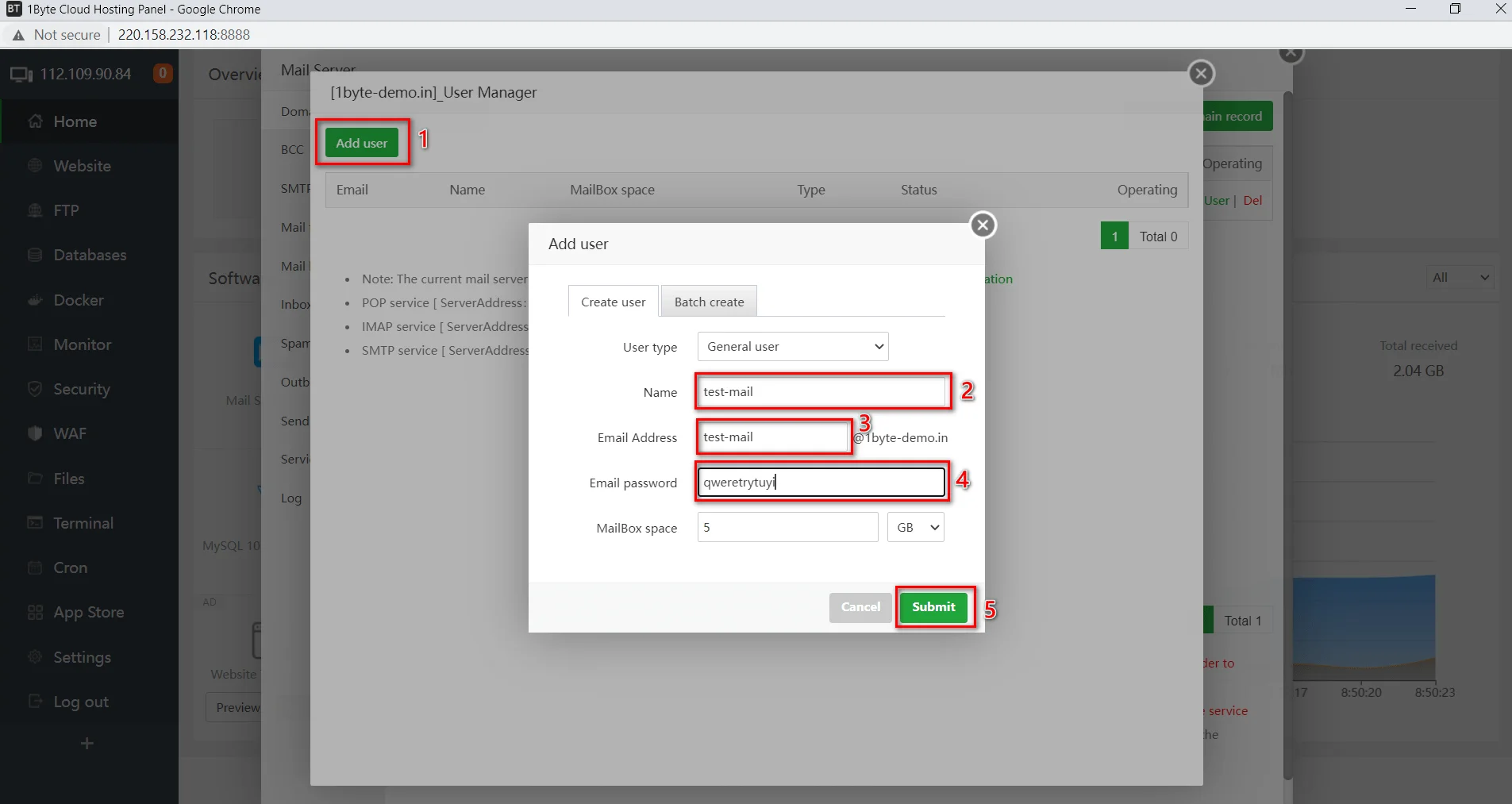 ចុច Add User ហើយបំពេញព័ត៌មានលម្អិត បន្ទាប់មក Submit ។