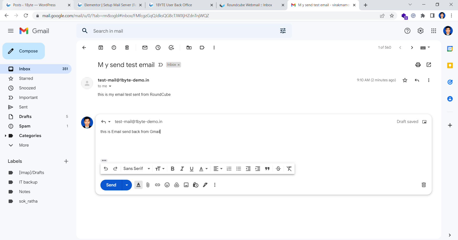 Check your mail in Gmail and send it back