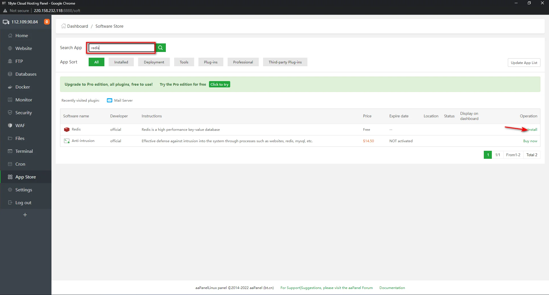 ស្រដៀងទៅនឹង Mail Server វាយ redis នៅប្រអប់ Search ក្នុង App Store។ ហើយចុច ដំឡើង នៅជួរឈរប្រតិបត្តិការ។