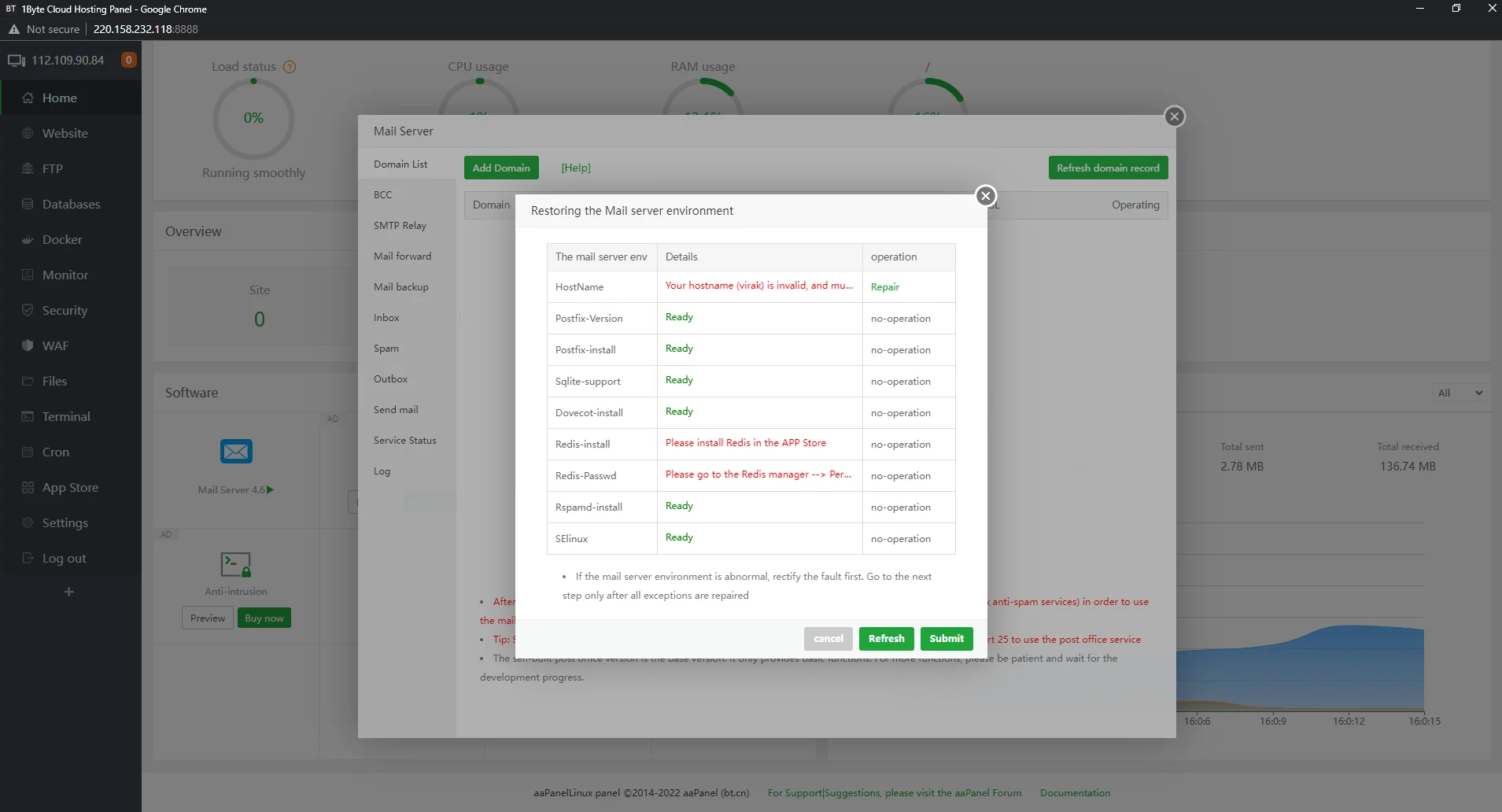 ដូចដែលអ្នកអាចឃើញនៅទីនេះ Mail Server មិនបានទទួលស្គាល់អថេរឈ្មោះម៉ាស៊ីនទេ។