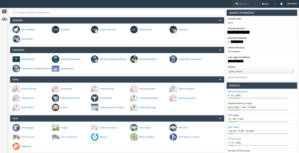 This is the version of cPanel that uses a theme called “Paper Lantern”.