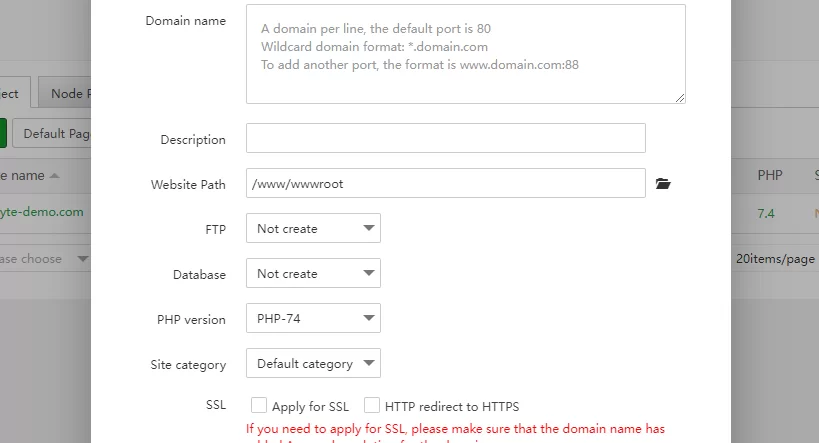 Please fill out the fields below with the required information in order to add a new website.