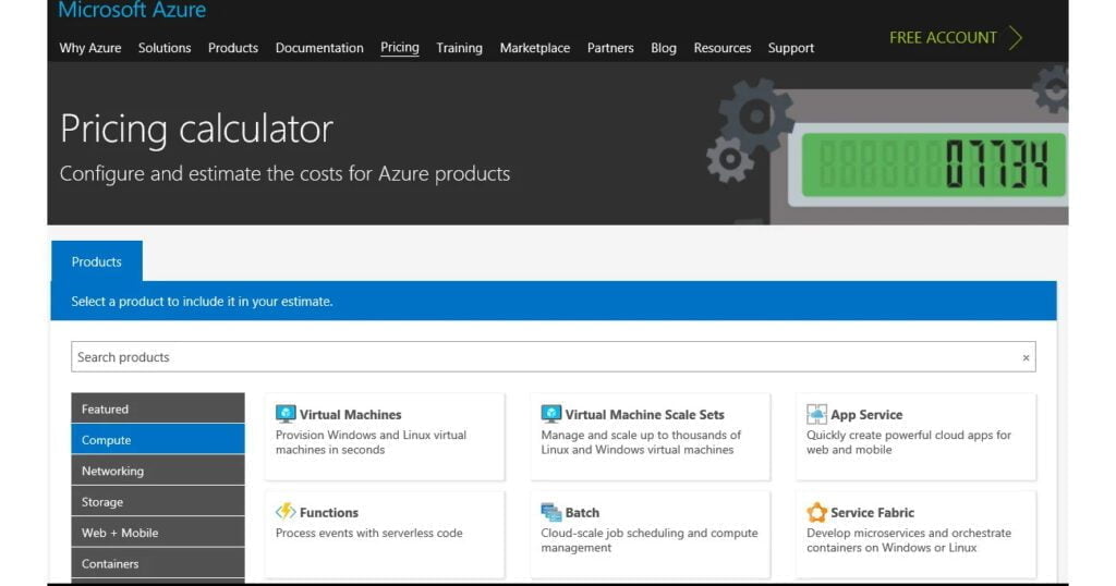 Microsoft Azure Cloud Pricing Calculator