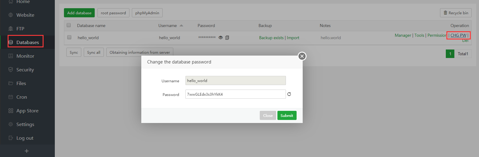 6. Change Database Password