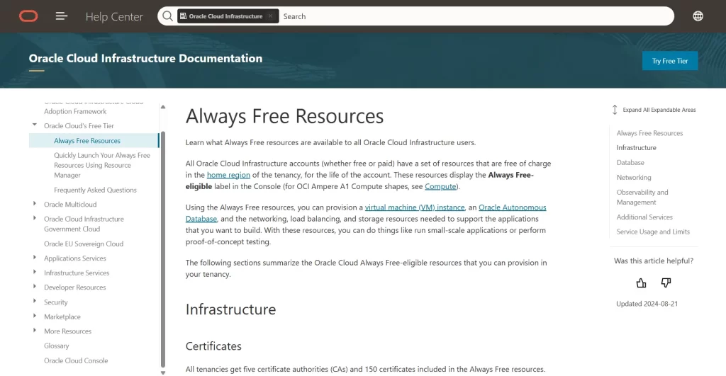 Oracle Cloud Always Free Tier