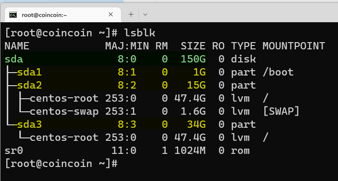 Before running all commands in Step 3: There are only 3 partitions on the Server which are `sda1`, `sda2`, and `sda3`