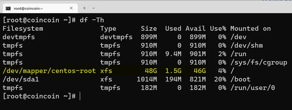 Before Upgrading Storage: centos-root has 50GB