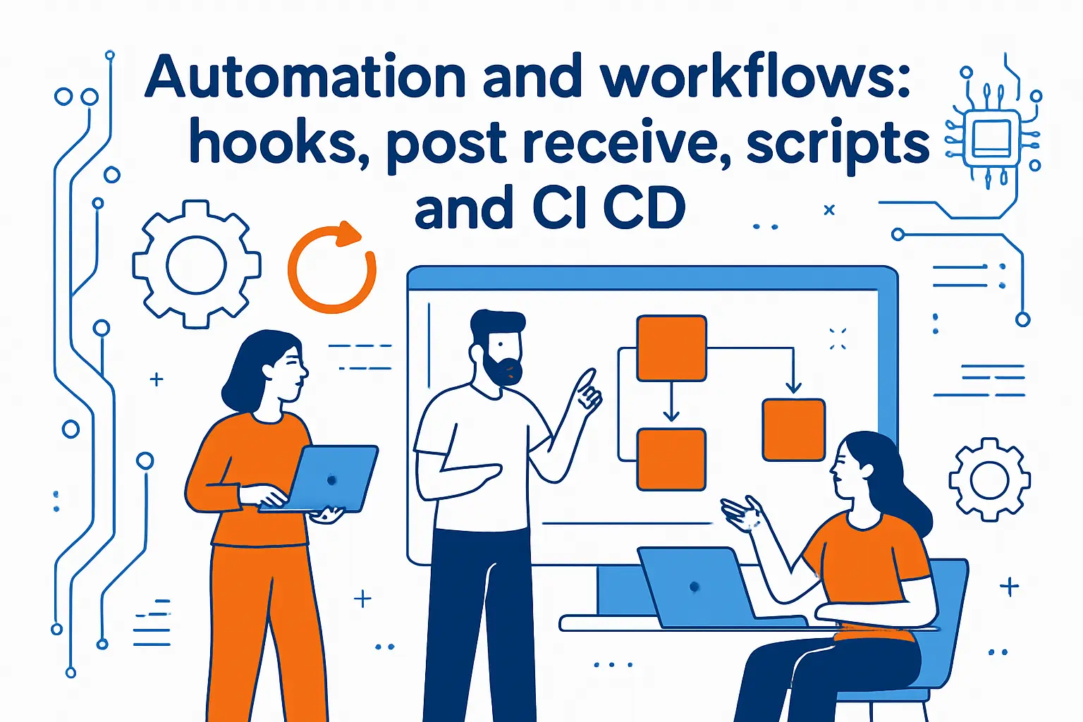 Automation and workflows: hooks, post receive, scripts, and CI CD