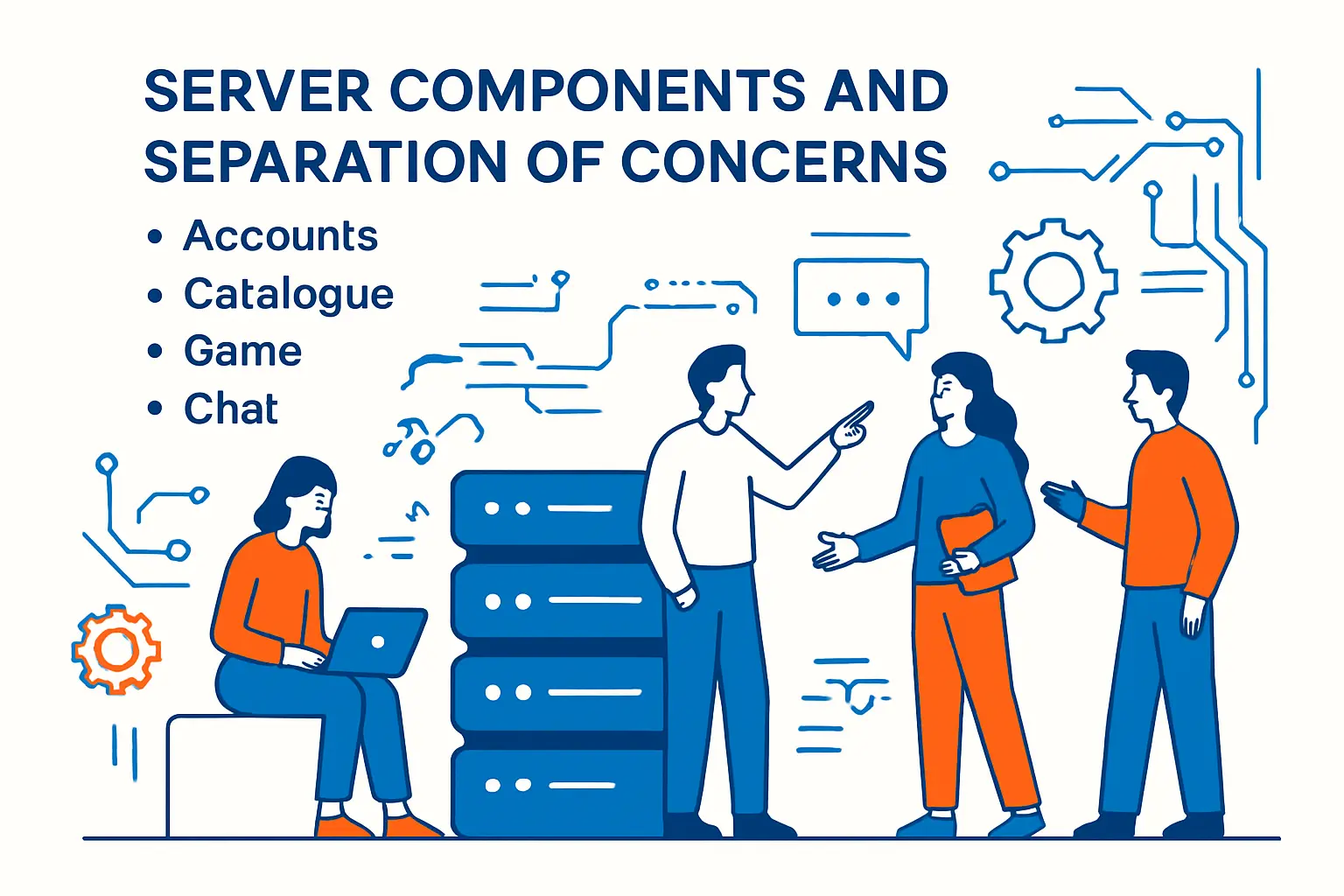 Server components and separation of concerns: accounts, catalogue, game, chat