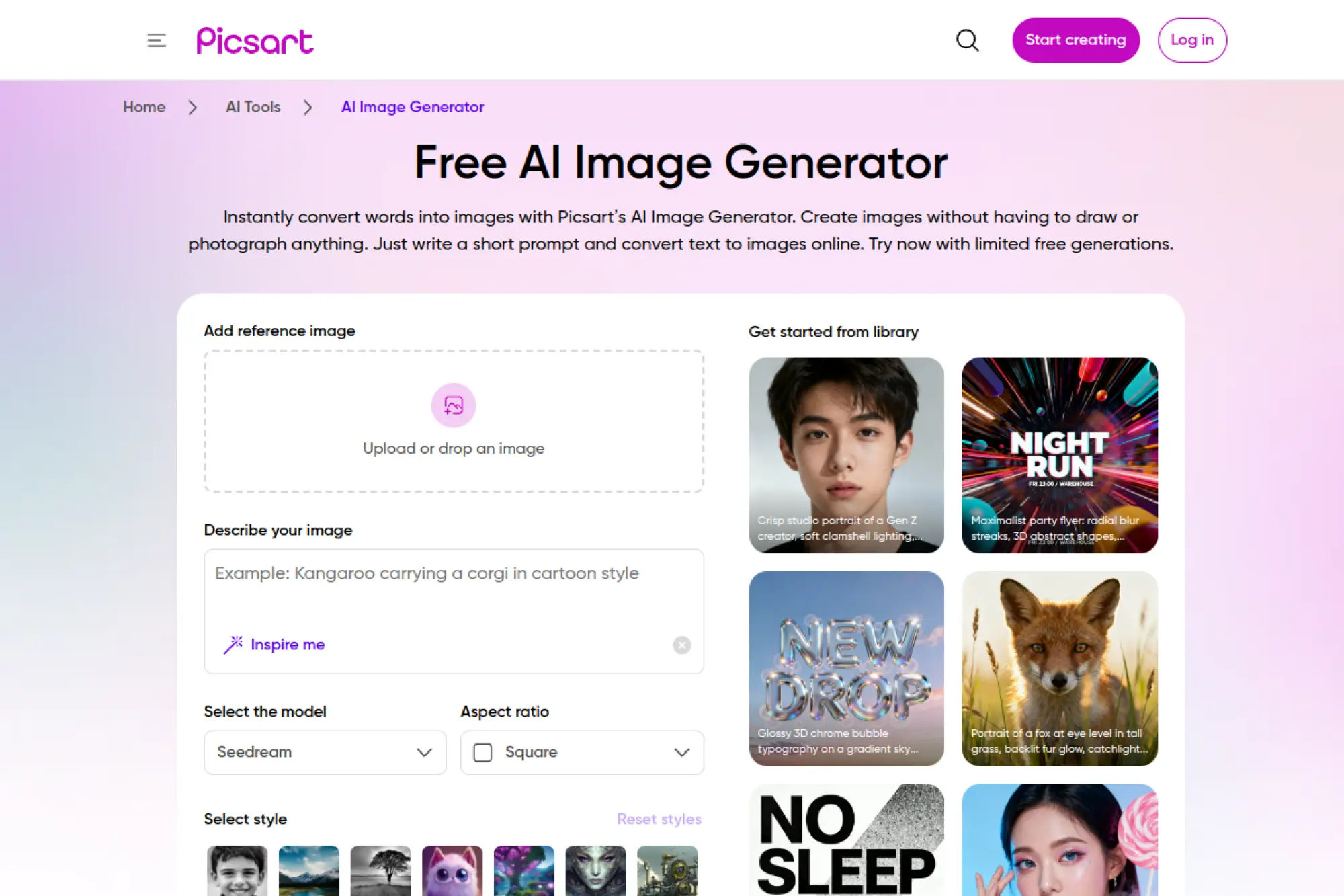 17. Picsart AI Image Generator