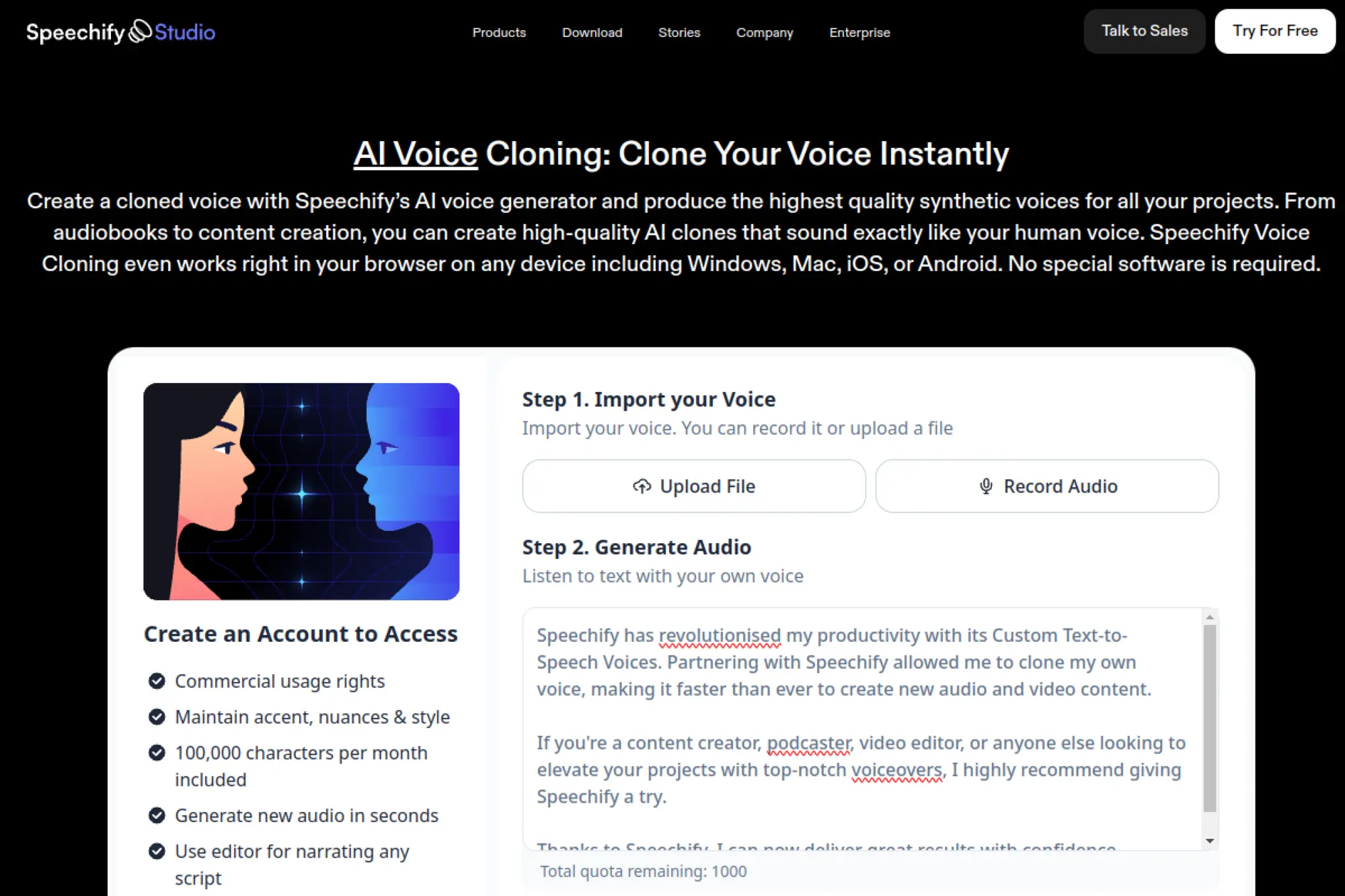 6. Speechify Voice Cloning