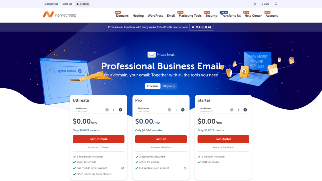 29. Namecheap Business Email