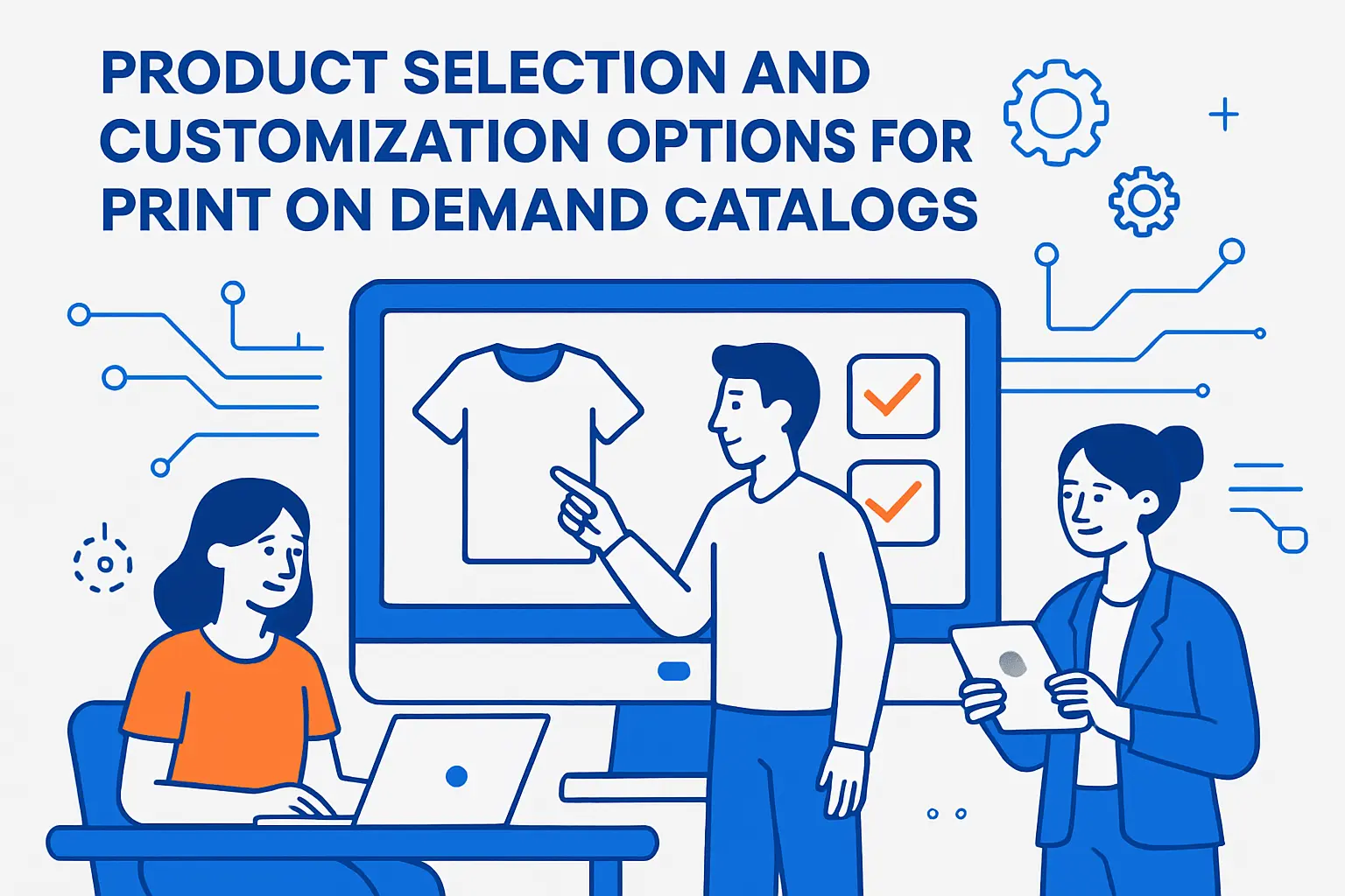 Product selection and customization options for print on demand catalogs