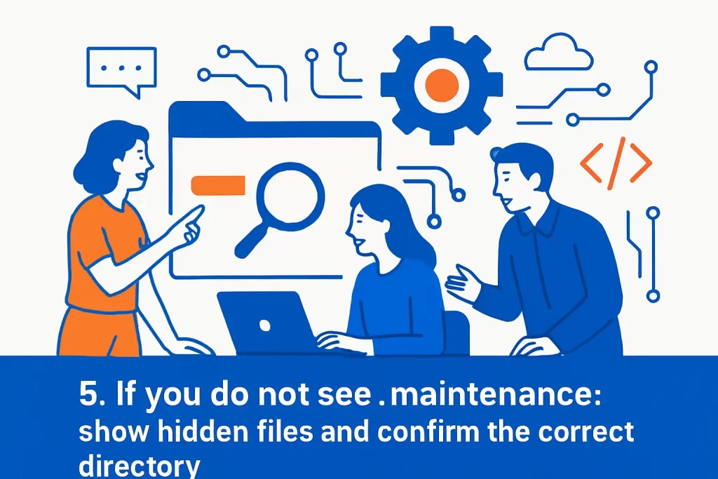 5. If you do not see .maintenance: show hidden files and confirm the correct directory