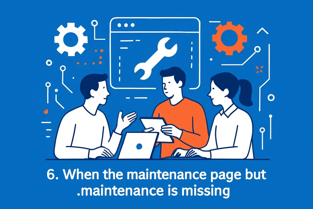 6. When the maintenance page remains but .maintenance is missing
