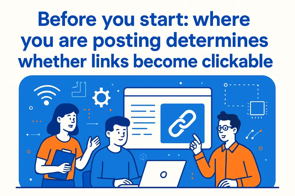Before you start: where you are posting determines whether links become clickable