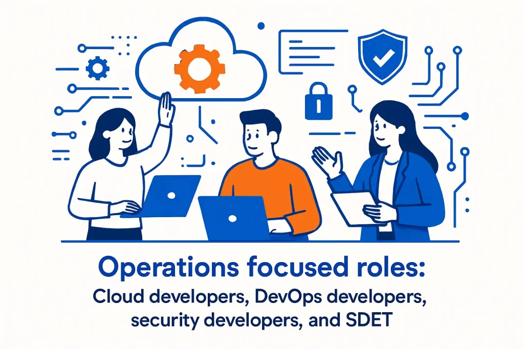 Operations focused roles: cloud developers, DevOps developers, security developers, and SDET