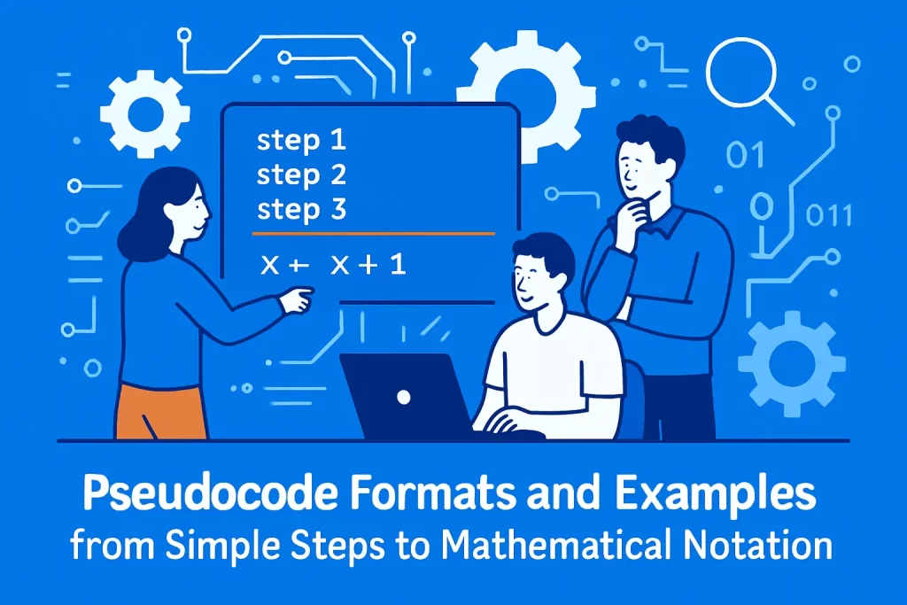 Pseudocode formats and examples from simple steps to mathematical notation