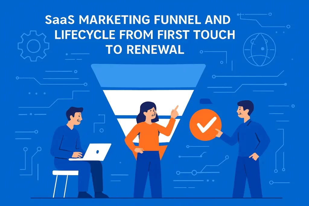 SaaS marketing funnel and lifecycle from first touch to renewal