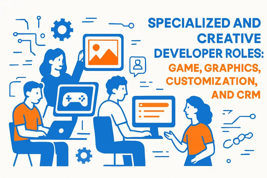 Specialized and creative developer roles: game, graphics, customization, and CRM