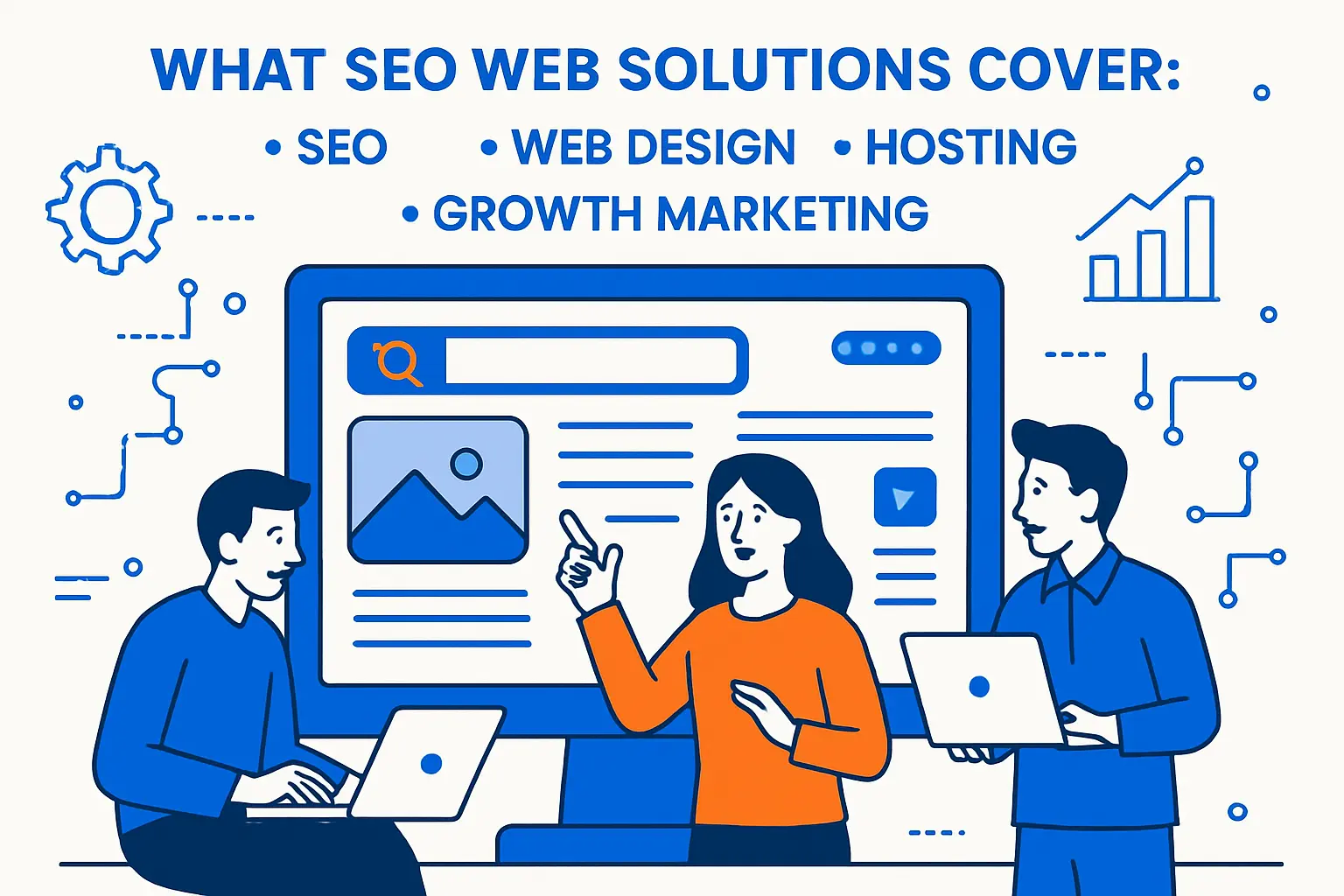 What seo web solutions cover: SEO, web design, hosting, and growth marketing