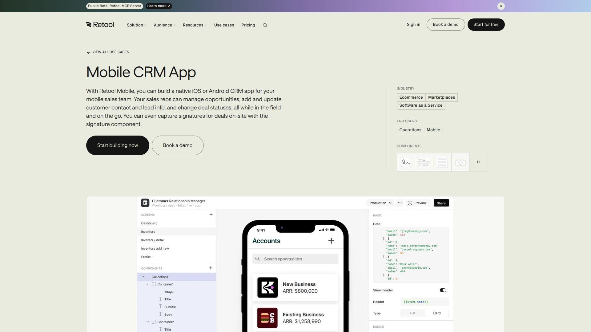 20. Retool Mobile CRM App Builder