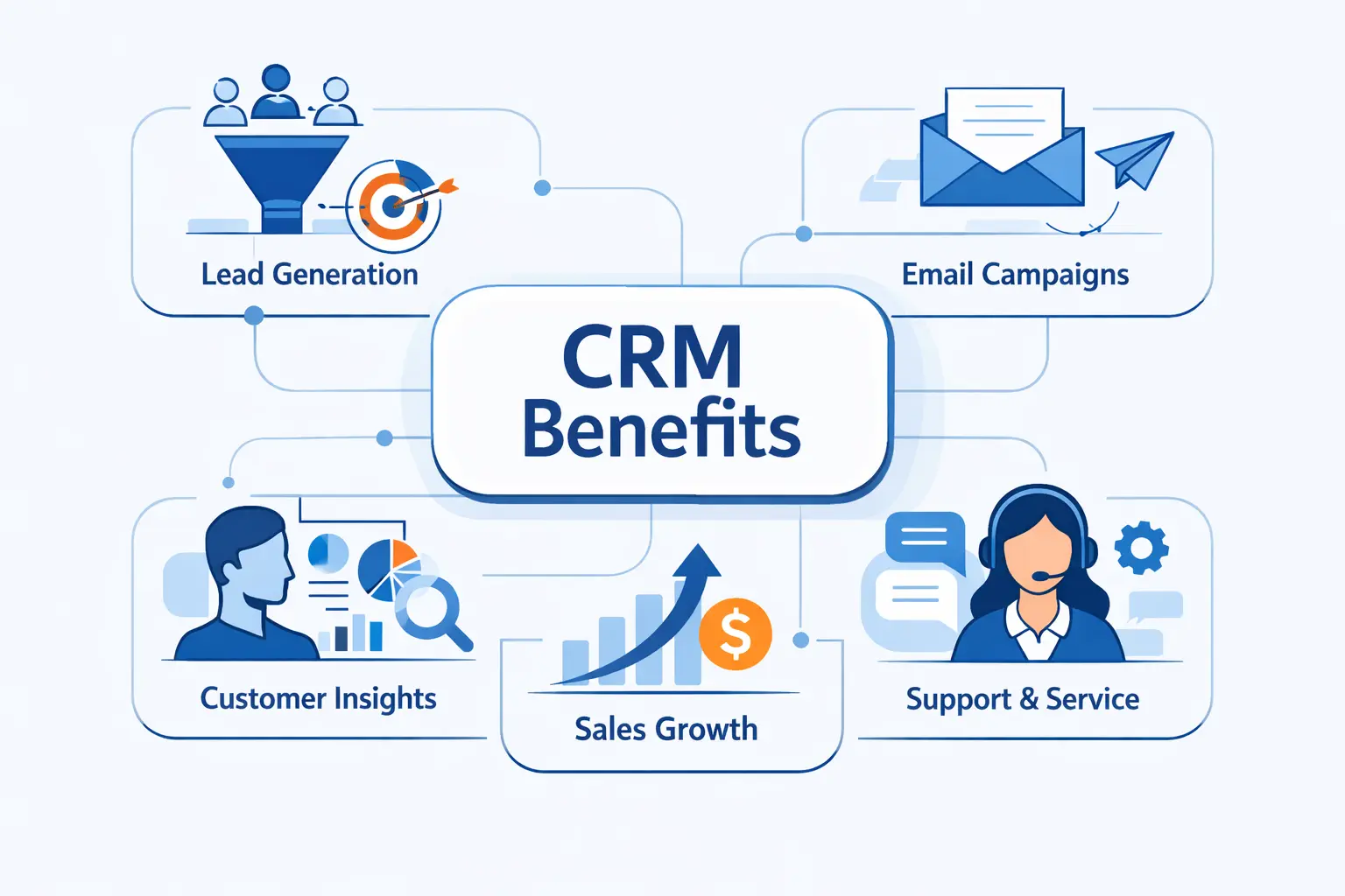 Benefits of CRM for Marketing and Customer Support.