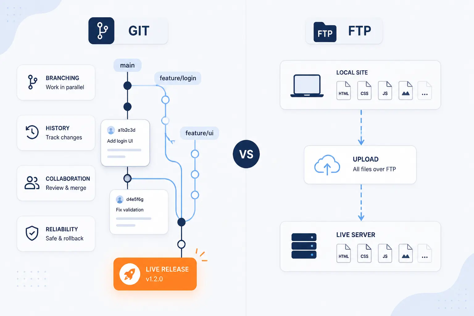 Git vs FTP for Website Deployment by Workflow Factor