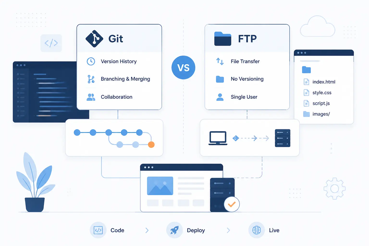 Git vs FTP for Website Deployment Made Practical