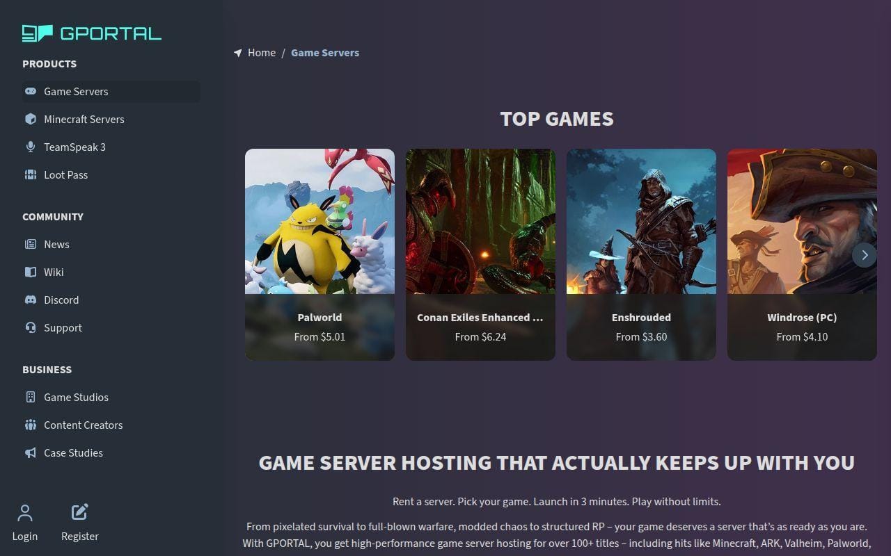 3. GPORTAL Game Server Hosting