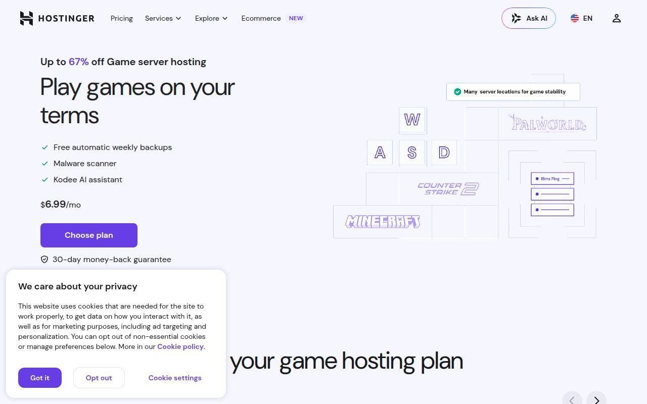 4. Hostinger Game Server Hosting