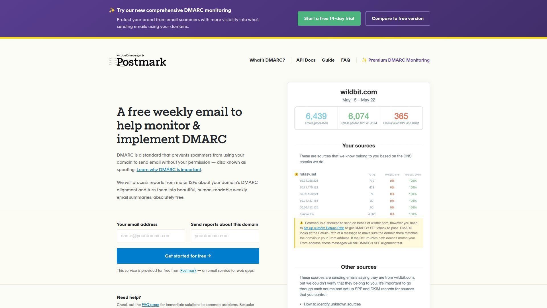 1. Postmark Free DMARC Monitor