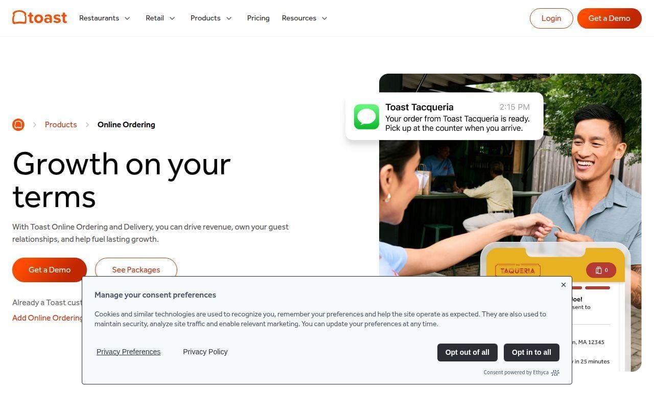 2. Toast Online Ordering